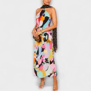 RIXO Hayley Silk Midi Multicolor Abstract Dress S/UK10, L/UK16